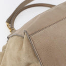 CELINE Trapeze Hand Bag Leather 2way Beige Gold Auth bs30311-18