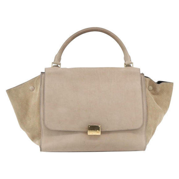 CELINE Trapeze Hand Bag Leather 2way Beige Gold Auth bs30311