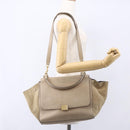 CELINE Trapeze Hand Bag Leather 2way Beige Gold Auth bs30311-24
