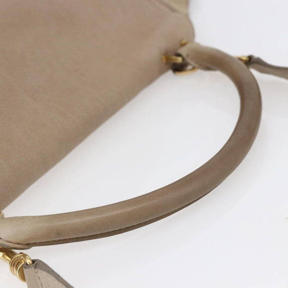 CELINE Trapeze Hand Bag Leather 2way Beige Gold Auth bs30311