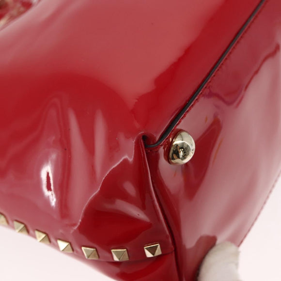 VALENTINO Rock Studs Hand Bag Patent leather 2way Red Gold Auth bs30313