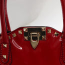 VALENTINO Rock Studs Hand Bag Patent leather 2way Red Gold Auth bs30313-18