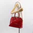 VALENTINO Rock Studs Hand Bag Patent leather 2way Red Gold Auth bs30313-24