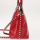 VALENTINO Rock Studs Hand Bag Patent leather 2way Red Gold Auth bs30313-3