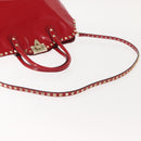 VALENTINO Rock Studs Hand Bag Patent leather 2way Red Gold Auth bs30313-8