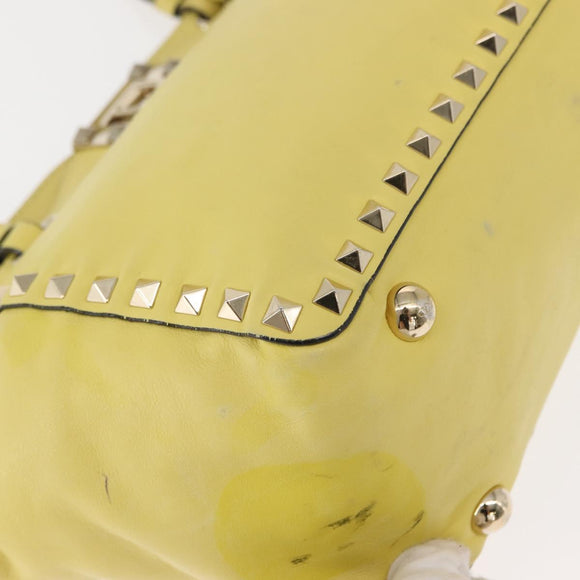 VALENTINO Rock Studs Hand Bag Leather 2way Yellow Gold Auth bs30314