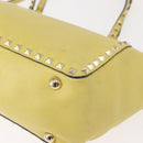 VALENTINO Rock Studs Hand Bag Leather 2way Yellow Gold Auth bs30314-17