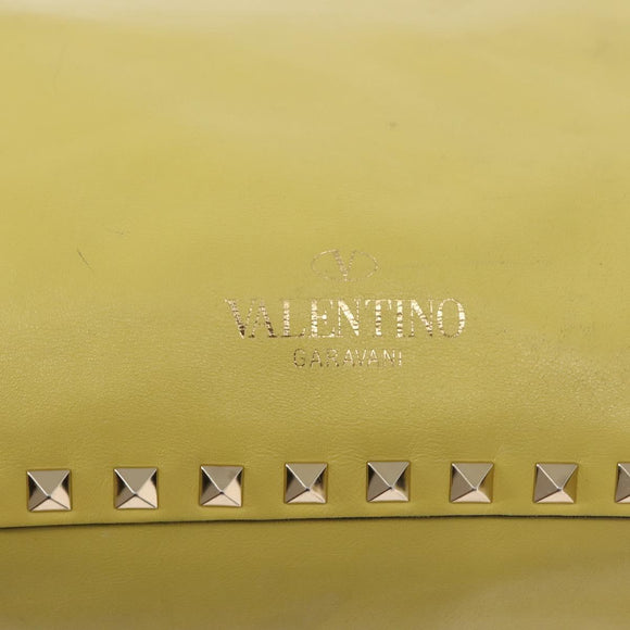 VALENTINO Rock Studs Hand Bag Leather 2way Yellow Gold Auth bs30314
