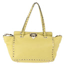 VALENTINO Rock Studs Hand Bag Leather 2way Yellow Gold Auth bs30314-13