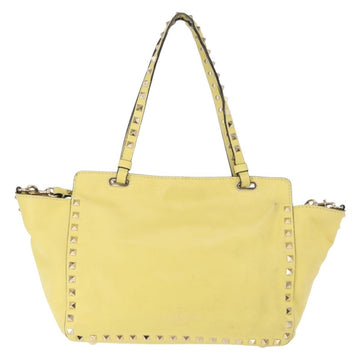 VALENTINO Rock Studs Hand Bag Leather 2way Yellow Gold Auth bs30314 - 0