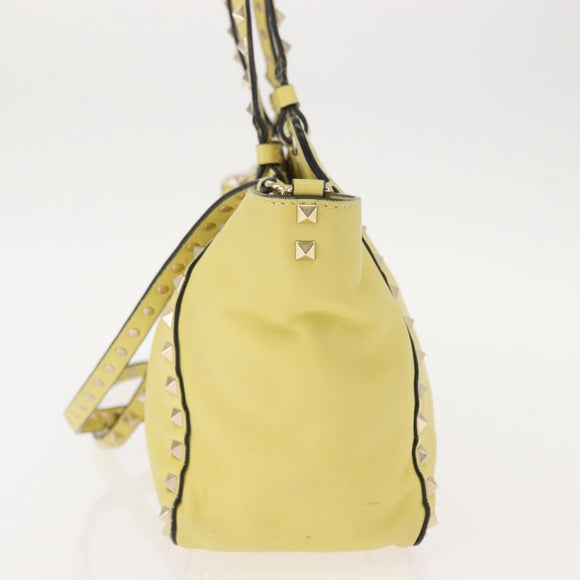VALENTINO Rock Studs Hand Bag Leather 2way Yellow Gold Auth bs30314