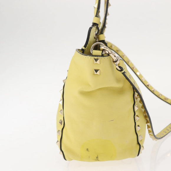 VALENTINO Rock Studs Hand Bag Leather 2way Yellow Gold Auth bs30314