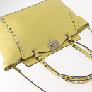 VALENTINO Rock Studs Hand Bag Leather 2way Yellow Gold Auth bs30314-7