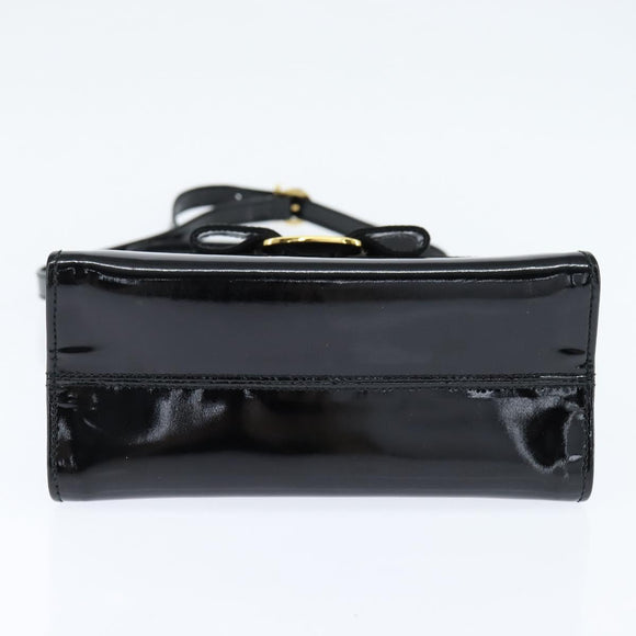 Salvatore Ferragamo Vala Hand Bag Patent leather 2way Black Gold Auth bs30316