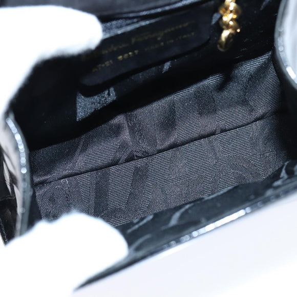 Salvatore Ferragamo Vala Hand Bag Patent leather 2way Black Gold Auth bs30316