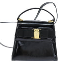 Salvatore Ferragamo Vala Hand Bag Patent leather 2way Black Gold Auth bs30316-2