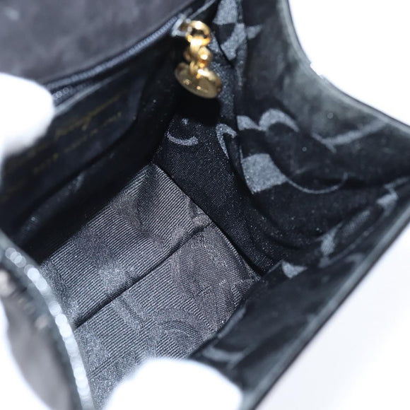 Salvatore Ferragamo Vala Hand Bag Patent leather 2way Black Gold Auth bs30316