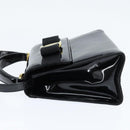 Salvatore Ferragamo Vala Hand Bag Patent leather 2way Black Gold Auth bs30316-4