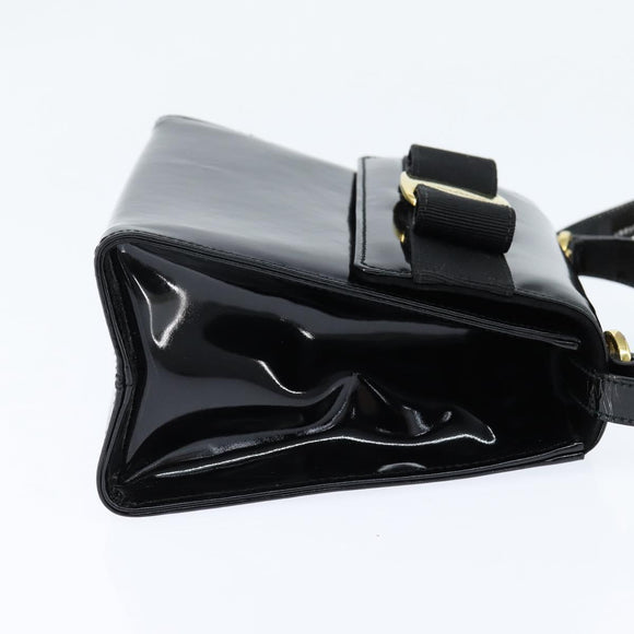 Salvatore Ferragamo Vala Hand Bag Patent leather 2way Black Gold Auth bs30316