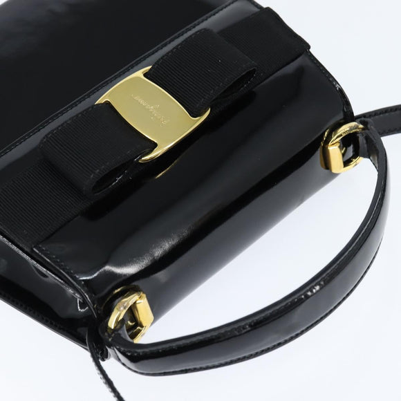 Salvatore Ferragamo Vala Hand Bag Patent leather 2way Black Gold Auth bs30316