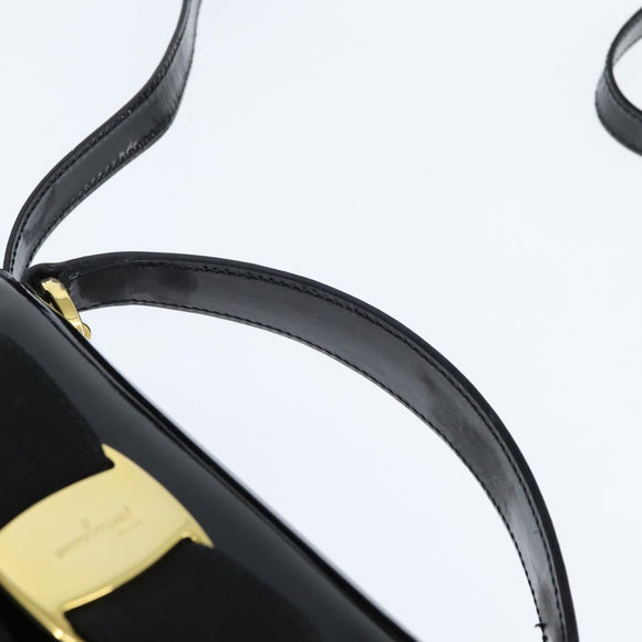 Salvatore Ferragamo Vala Hand Bag Patent leather 2way Black Gold Auth bs30316