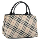 BURBERRY Nova Check Blue Label Hand Bag Nylon Beige Silver Auth bs30323-1