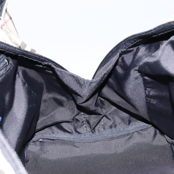 BURBERRY Nova Check Blue Label Hand Bag Nylon Beige Silver Auth bs30323