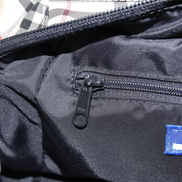 BURBERRY Nova Check Blue Label Hand Bag Nylon Beige Silver Auth bs30323