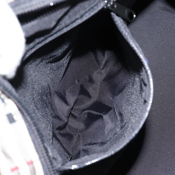 BURBERRY Nova Check Blue Label Hand Bag Nylon Beige Silver Auth bs30323