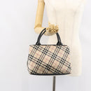 BURBERRY Nova Check Blue Label Hand Bag Nylon Beige Silver Auth bs30323-22