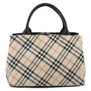 BURBERRY Nova Check Blue Label Hand Bag Nylon Beige Silver Auth bs30323-3