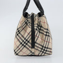 BURBERRY Nova Check Blue Label Hand Bag Nylon Beige Silver Auth bs30323-4