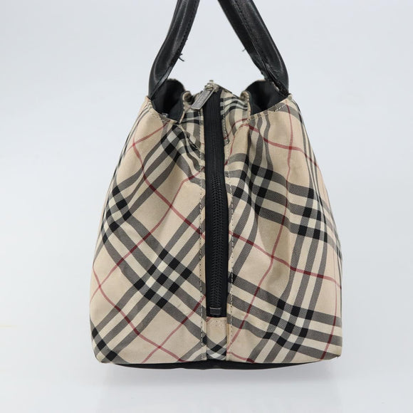 BURBERRY Nova Check Blue Label Hand Bag Nylon Beige Silver Auth bs30323