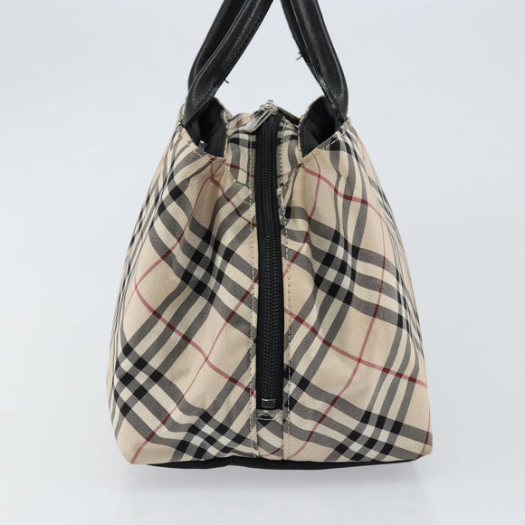 BURBERRY Nova Check Blue Label Hand Bag Nylon Beige Silver Auth bs30323