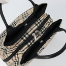 BURBERRY Nova Check Blue Label Hand Bag Nylon Beige Silver Auth bs30323-6