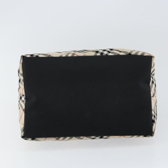 BURBERRY Nova Check Blue Label Hand Bag Nylon Beige Silver Auth bs30323