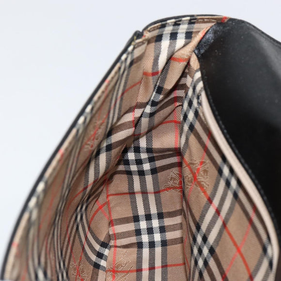 Burberrys Nova Check Shoulder Bag Leather Black Gold Auth bs30325