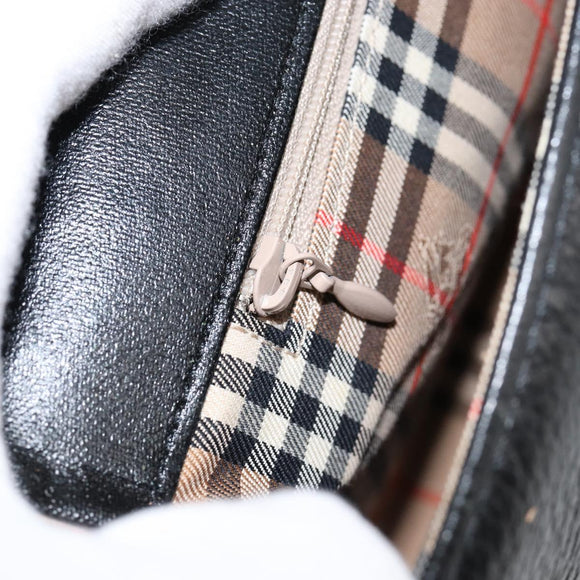 Burberrys Nova Check Shoulder Bag Leather Black Gold Auth bs30325