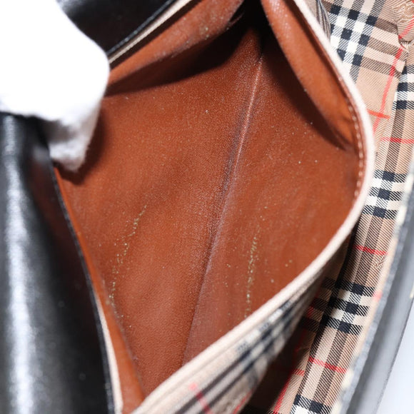 Burberrys Nova Check Shoulder Bag Leather Black Gold Auth bs30325