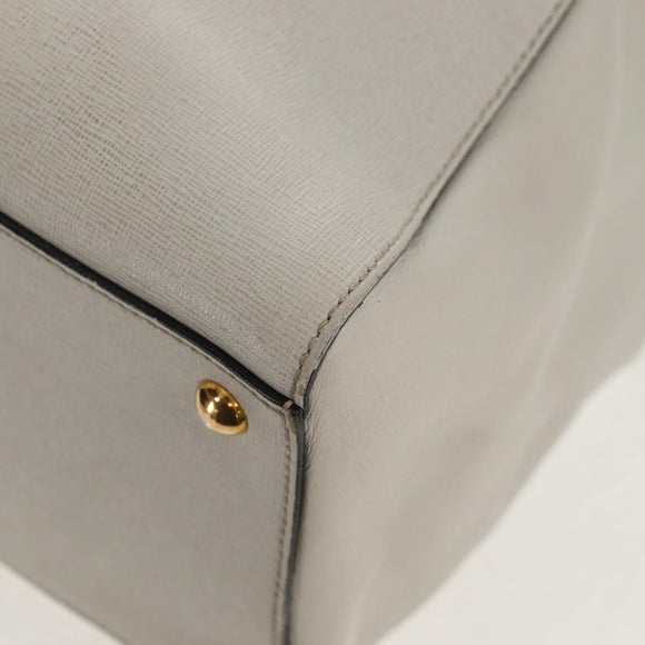 FENDI 2Jours Hand Bag Leather 2way White Gold Auth bs30333