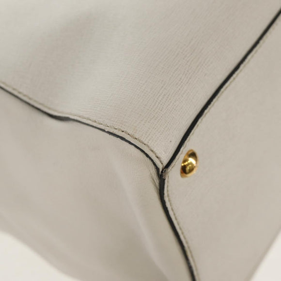 FENDI 2Jours Hand Bag Leather 2way White Gold Auth bs30333