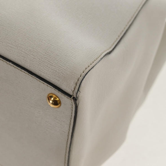 FENDI 2Jours Hand Bag Leather 2way White Gold Auth bs30333