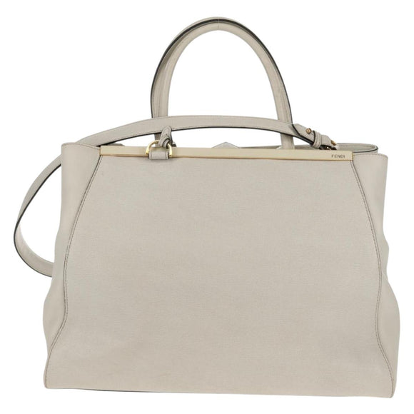 FENDI 2Jours Hand Bag Leather 2way White Gold Auth bs30333
