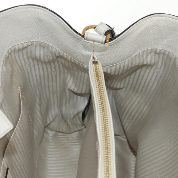 FENDI 2Jours Hand Bag Leather 2way White Gold Auth bs30333