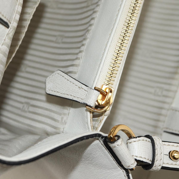 FENDI 2Jours Hand Bag Leather 2way White Gold Auth bs30333