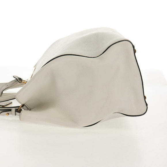 FENDI 2Jours Hand Bag Leather 2way White Gold Auth bs30333