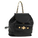 Gianni Versace Sunburst Backpack Leather Black Gold Auth bs30337-1