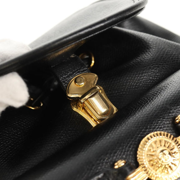 Gianni Versace Sunburst Backpack Leather Black Gold Auth bs30337