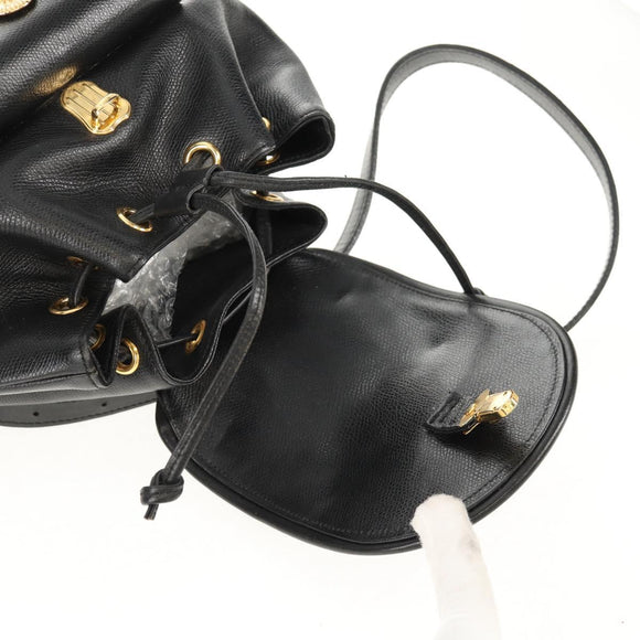 Gianni Versace Sunburst Backpack Leather Black Gold Auth bs30337