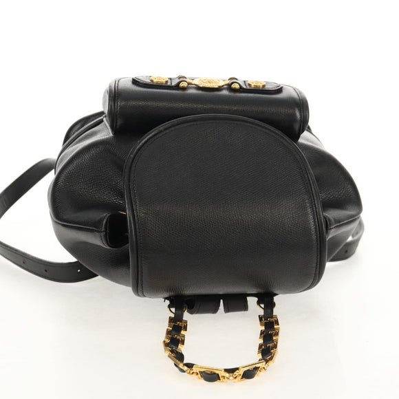 Gianni Versace Sunburst Backpack Leather Black Gold Auth bs30337